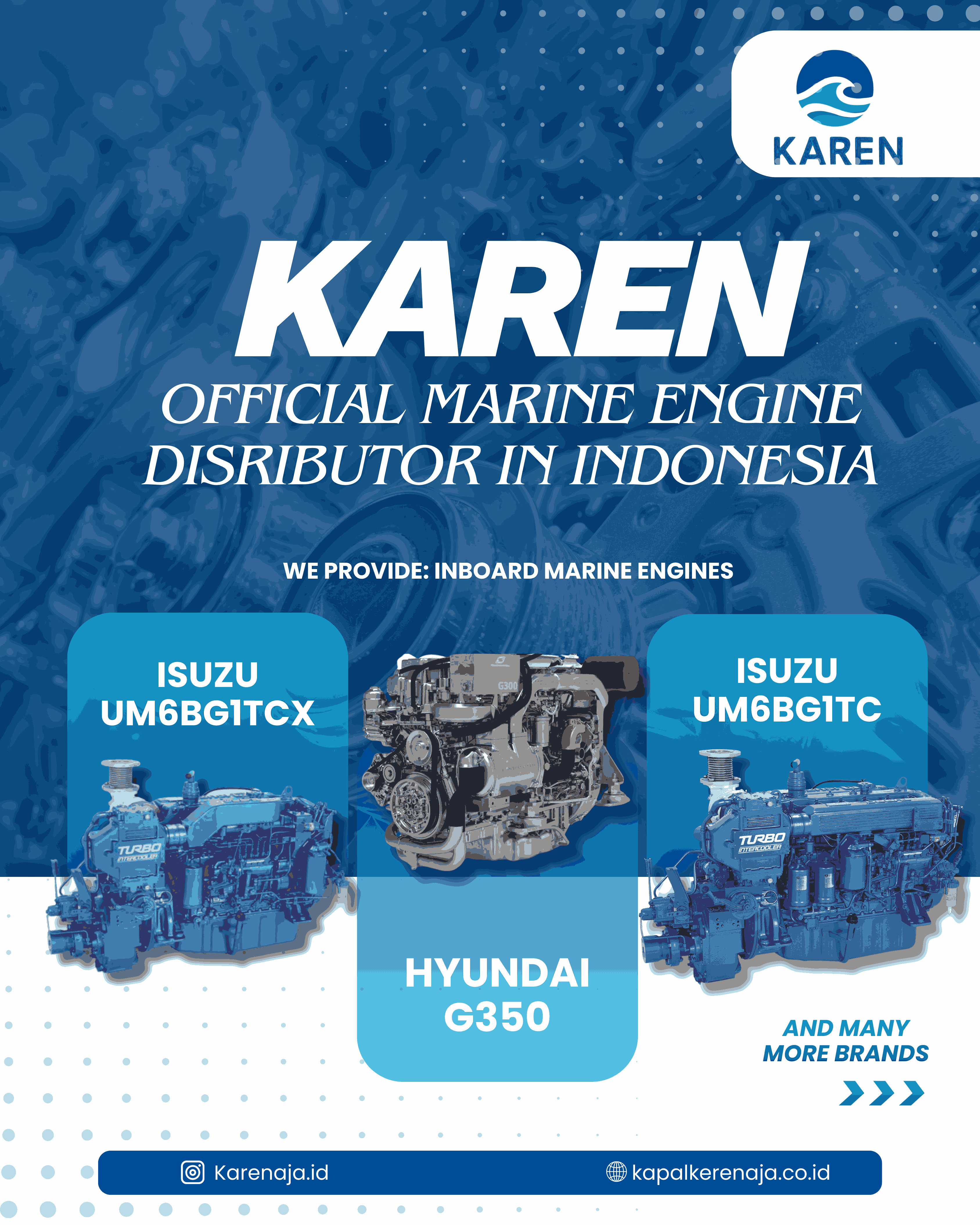Marine Engine Isuzu UM6BG1TC, UM6BG1TCX & Hyundai G350 Berkualitas – KAREN Distributor Resmi Indonesia