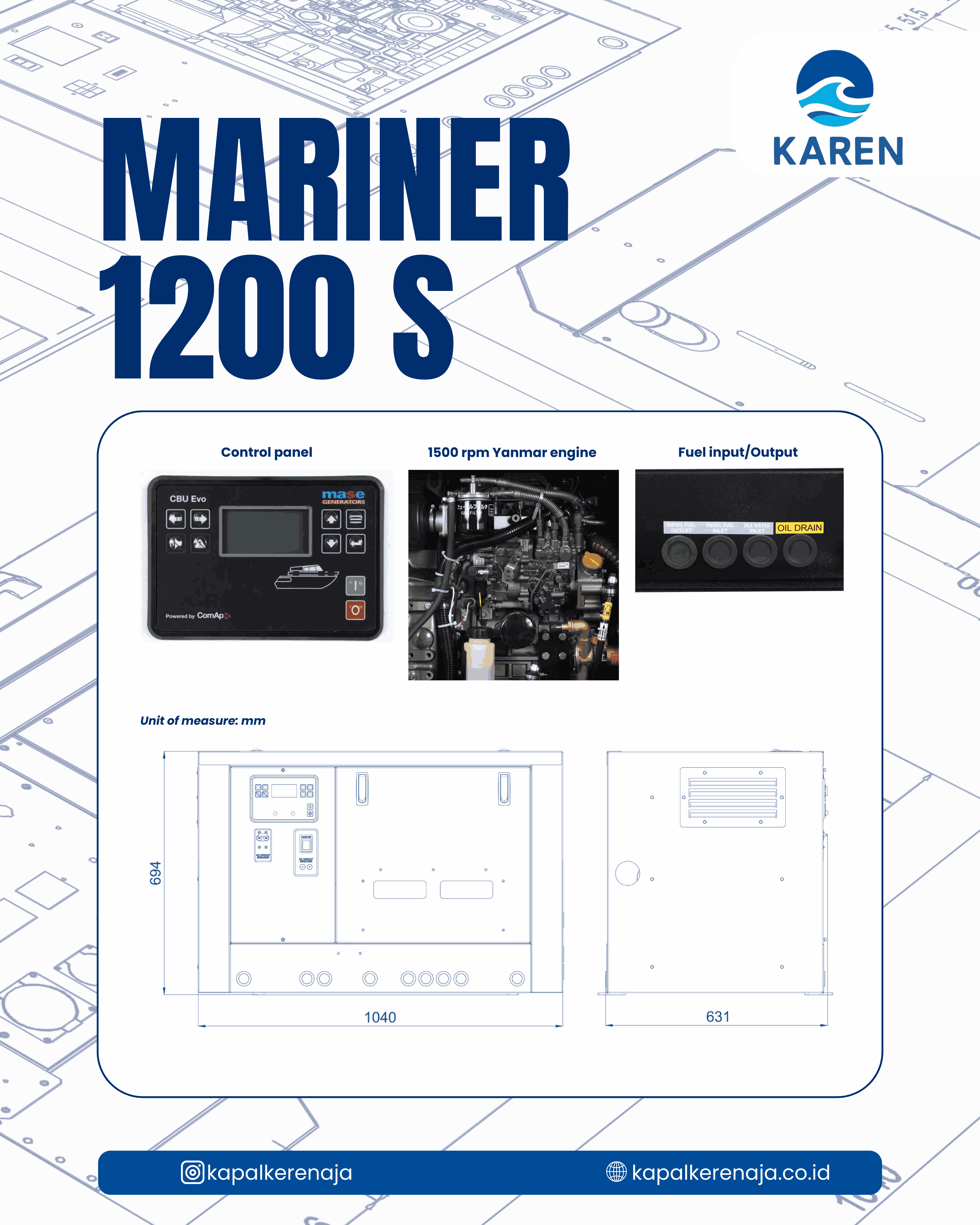 Marine Genset Mase Mariner 1200S, Pusat Tenaga Listrik Kapal Modern Bersama KAREN