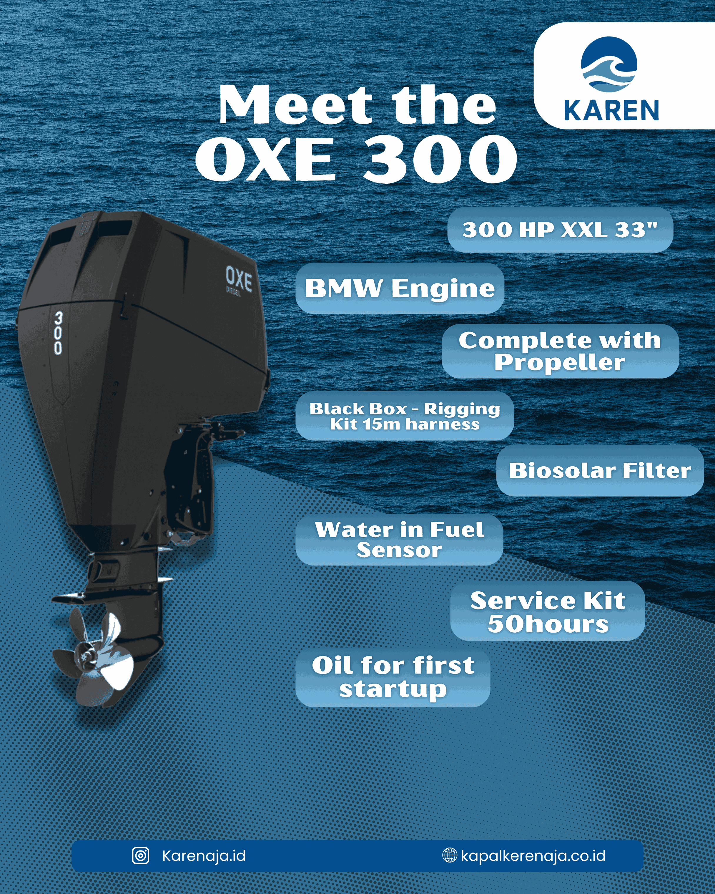 Marine Outboard Diesel Engine OXE 300, Solusi Mesin Kapal Profesional dari KAREN Distributor Resmi Indonesia